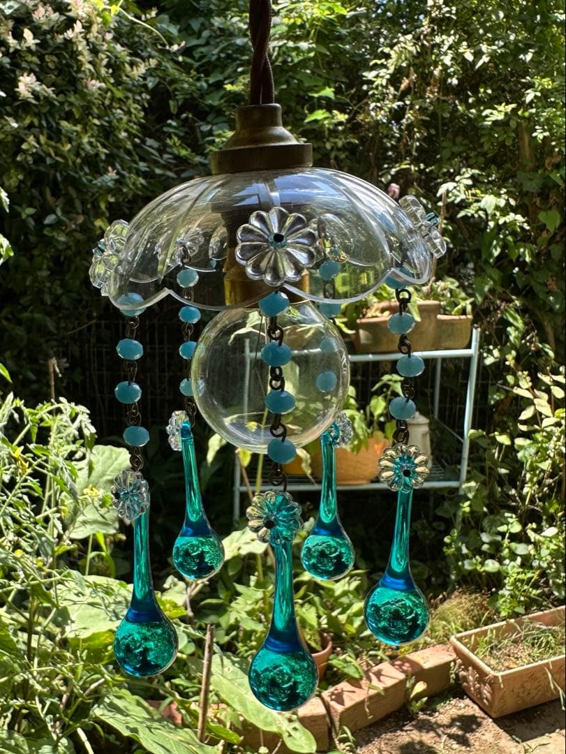 フランス アンティーク スカイブルー・ムラーノガラスの可愛いミニシャンデリア＊