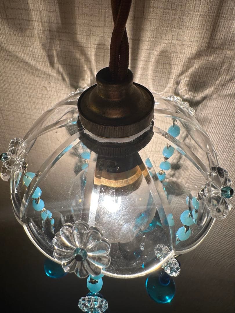 フランス アンティーク スカイブルー・ムラーノガラスの可愛いミニシャンデリア＊