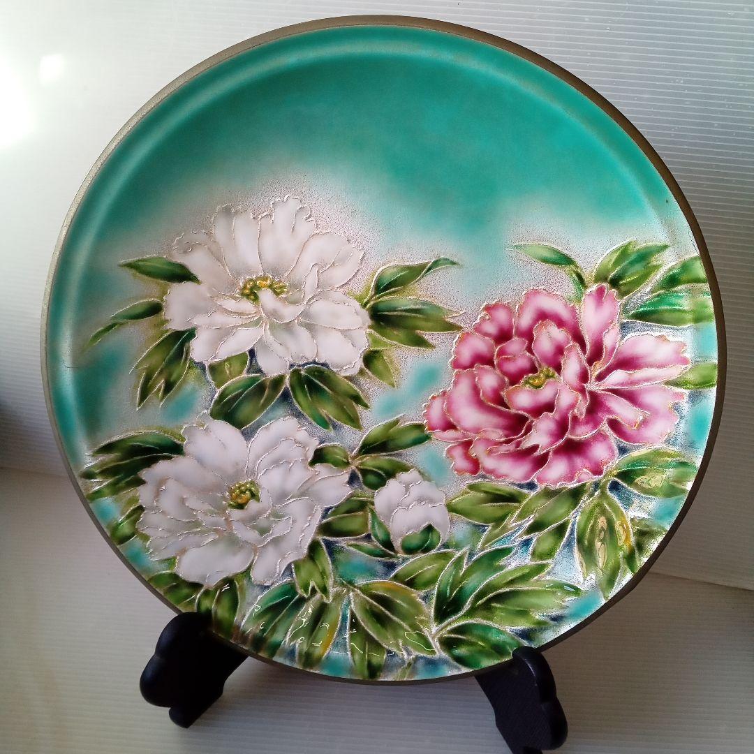 直径44cm 七宝焼き牡丹 飾皿