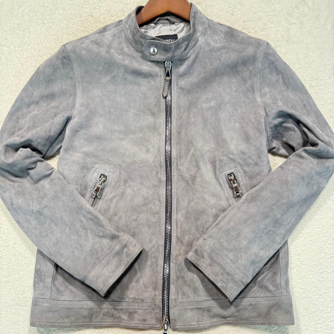 EMMETI エンメティ シングルライダースジャケット 山羊革 グレー XL相当