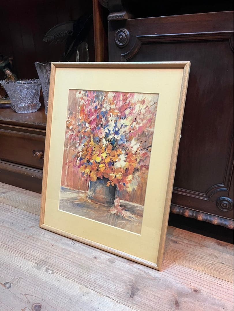 ノルブェ テーブルの花 アート 額縁 インテリア