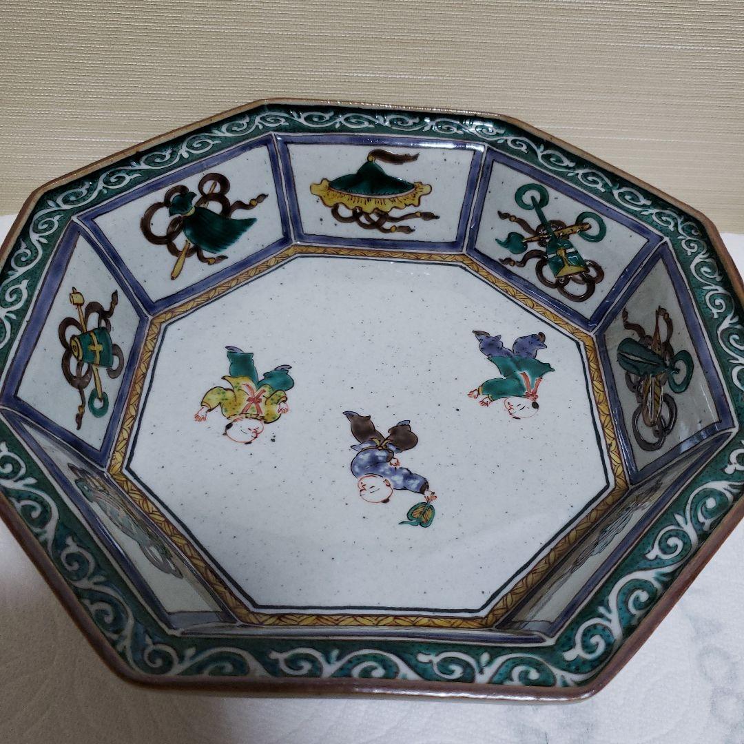 八画鉢　色絵唐子　九谷焼　三代為吉　三ッ井詠一