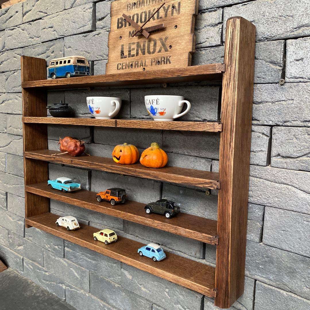 男前木製オープンシェルフ　手作り飾り棚　ホワイトオーク無垢材