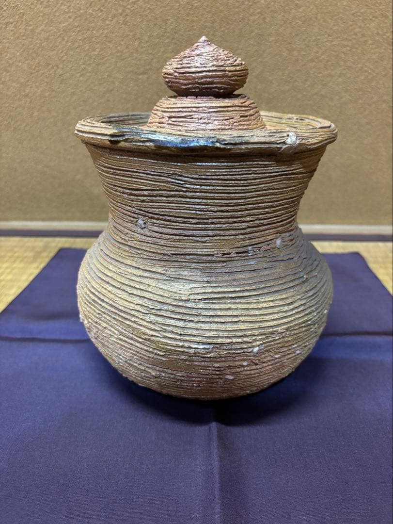 訳あり品　九代　大樋長左衛門　袋形水指　即中斎　箱書　塗蓋付き　茶道具　大樋焼