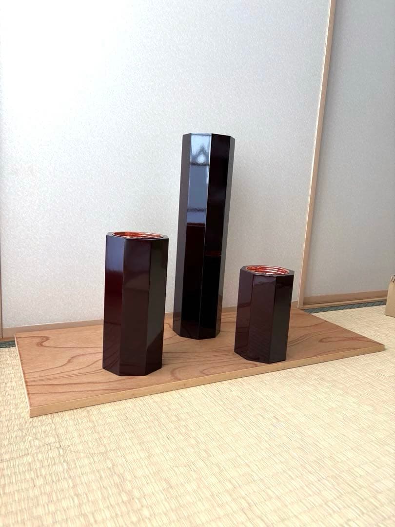 64 美品！短三管筒　3本セット　溜塗り　華道　生花　格花　花器