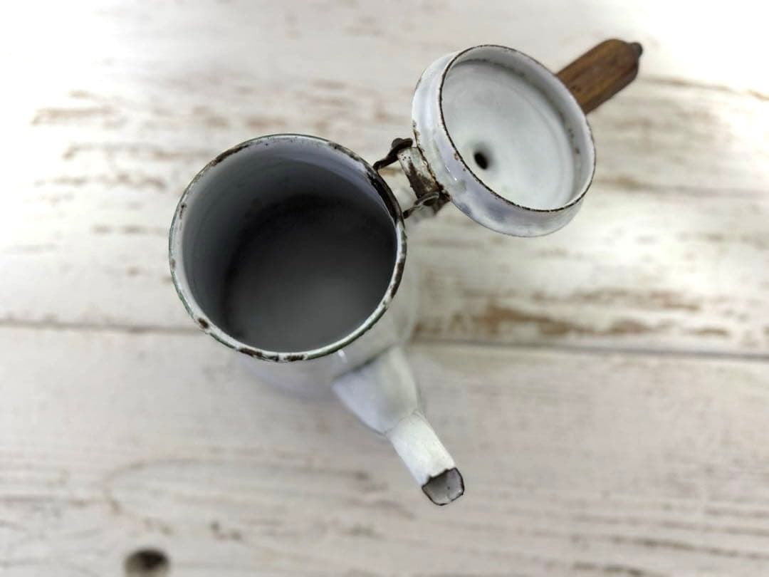 フランスアンティーク BB社 エナメル ホーローポット 薔薇柄 ショコラティエ