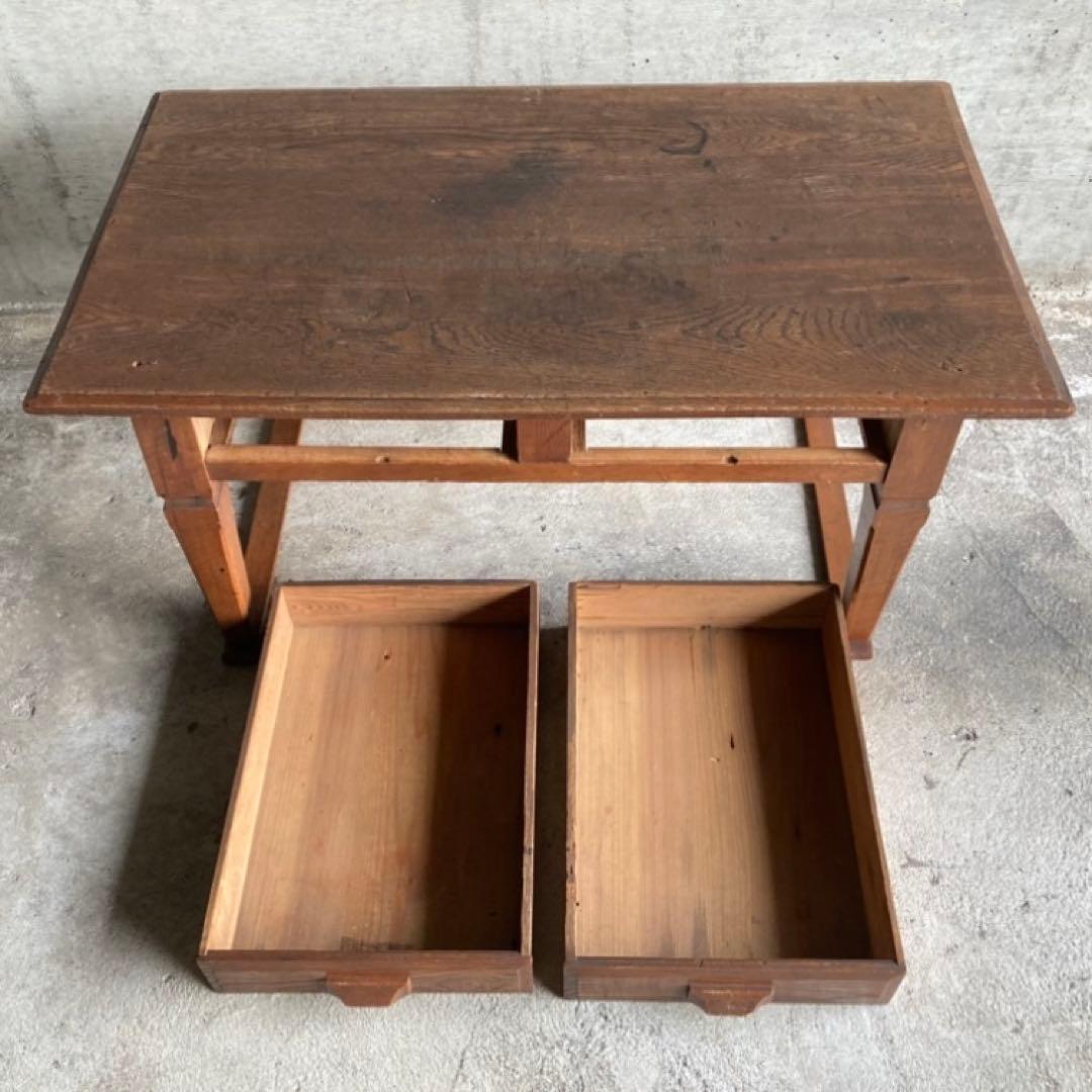 古い味のある文机 座卓 テーブル 引き出し 木製 和風 家具 古道具 レトロ