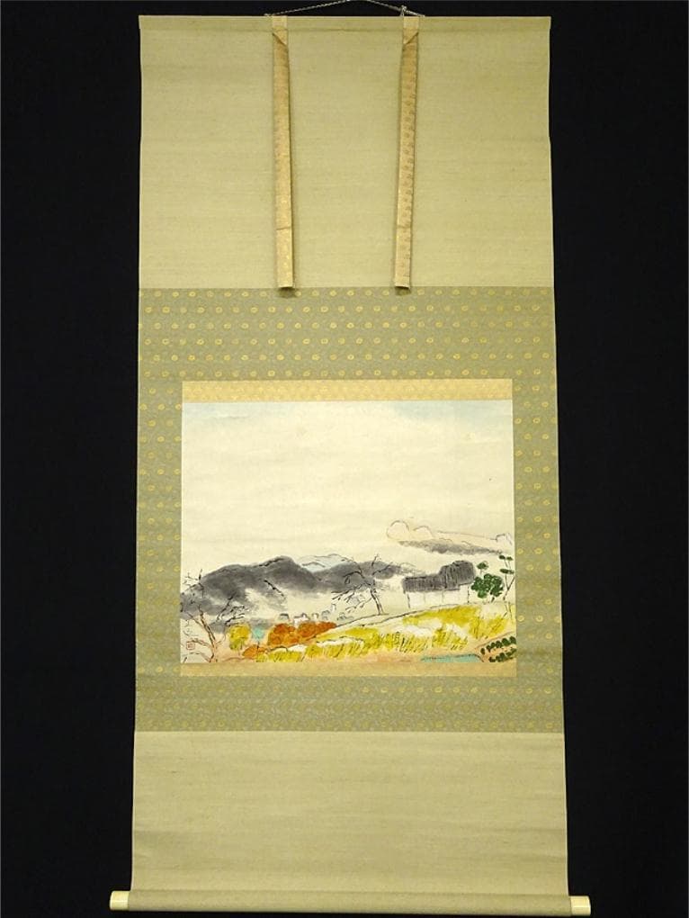 掛軸 嶋田正之『秋景山水図』日本画 紙本 肉筆 無地箱付 掛け軸 a07301