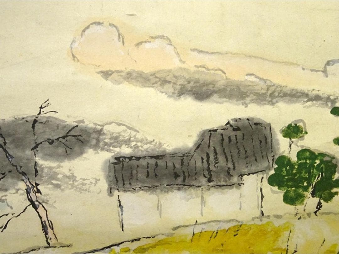 掛軸 嶋田正之『秋景山水図』日本画 紙本 肉筆 無地箱付 掛け軸 a07301