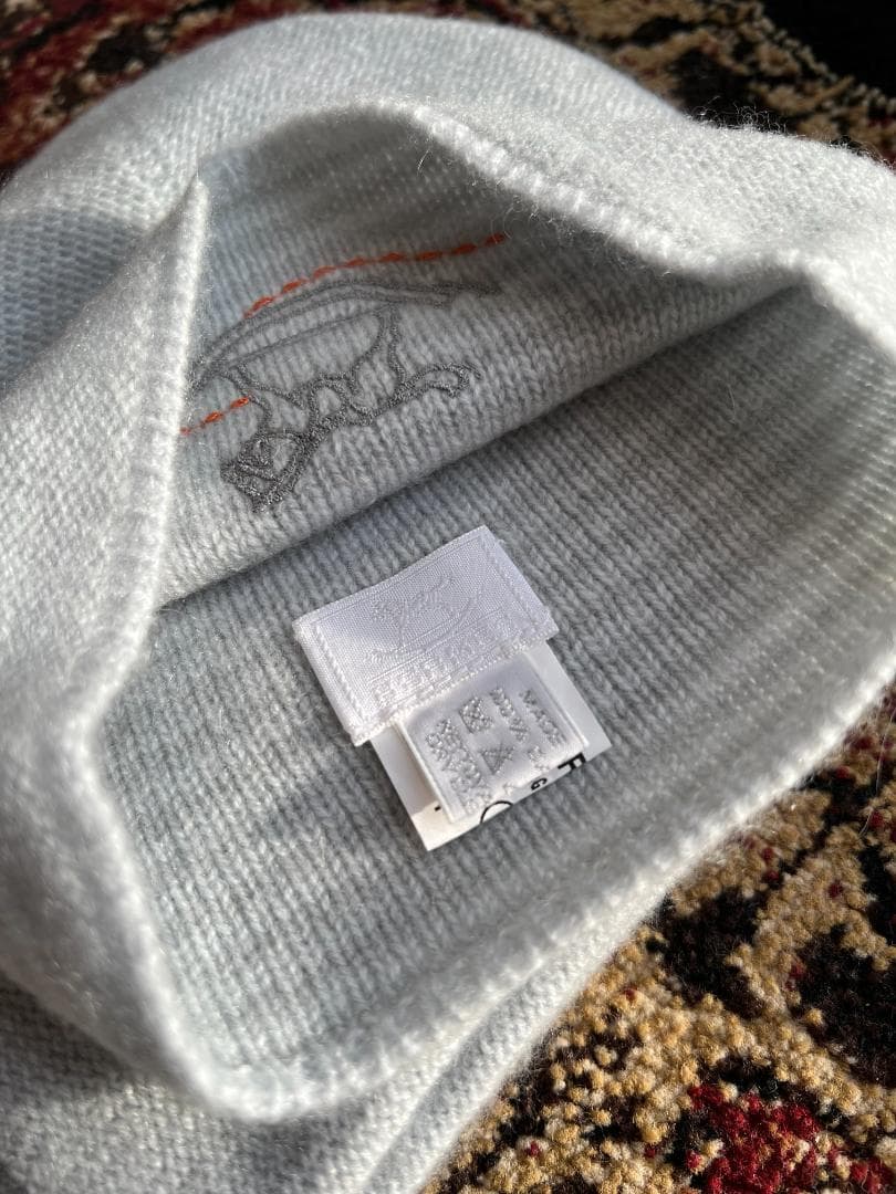 [ベビー] エルメス / グレーブルー カシミヤ100% スカーフ＆帽子セット