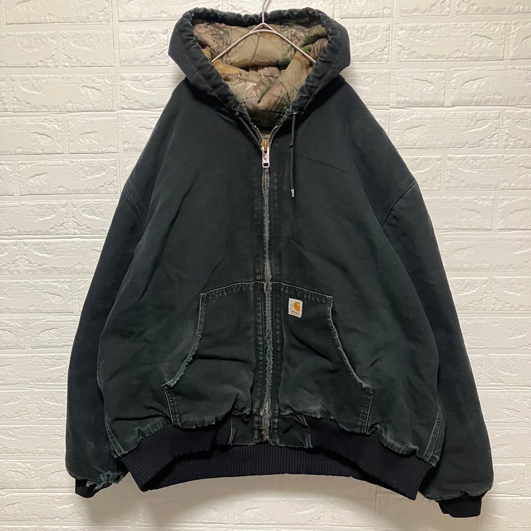 ●H14【US輸入】【ボロ】カーハート アクティブジャケット ブラック【2XL】