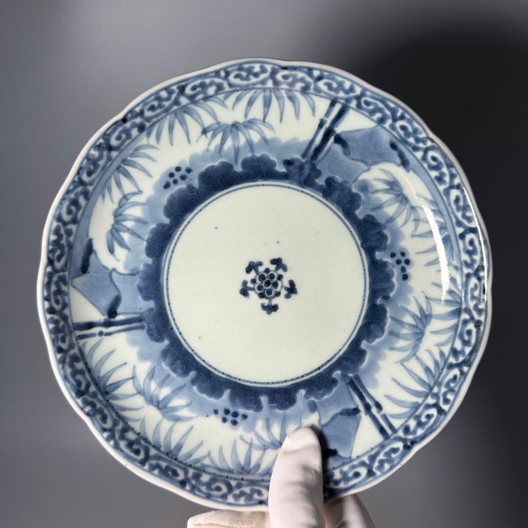 古伊万里　染付竹林蛸唐草文七寸皿　六枚　大明成化年製　名品　江戸中期　古美術