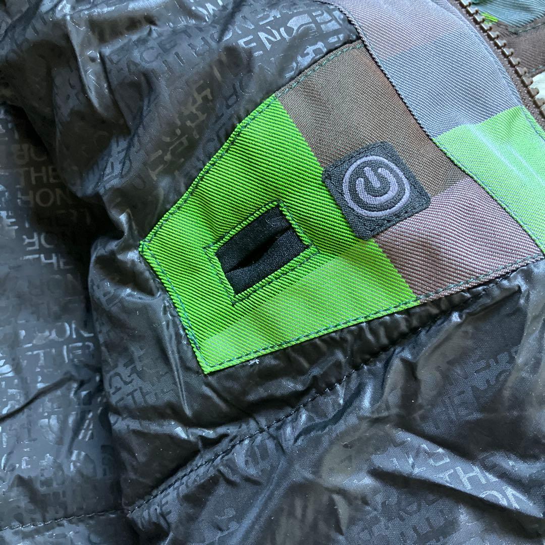 ノースフェイス スノーウェア ジャケットグリーン×ブラウン 裏地総柄 Lサイズ