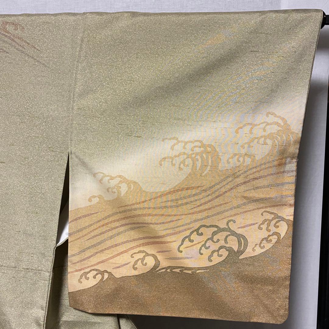 D38 訪問着 牛首紬 荒波 正絹 着物 袷 極美品