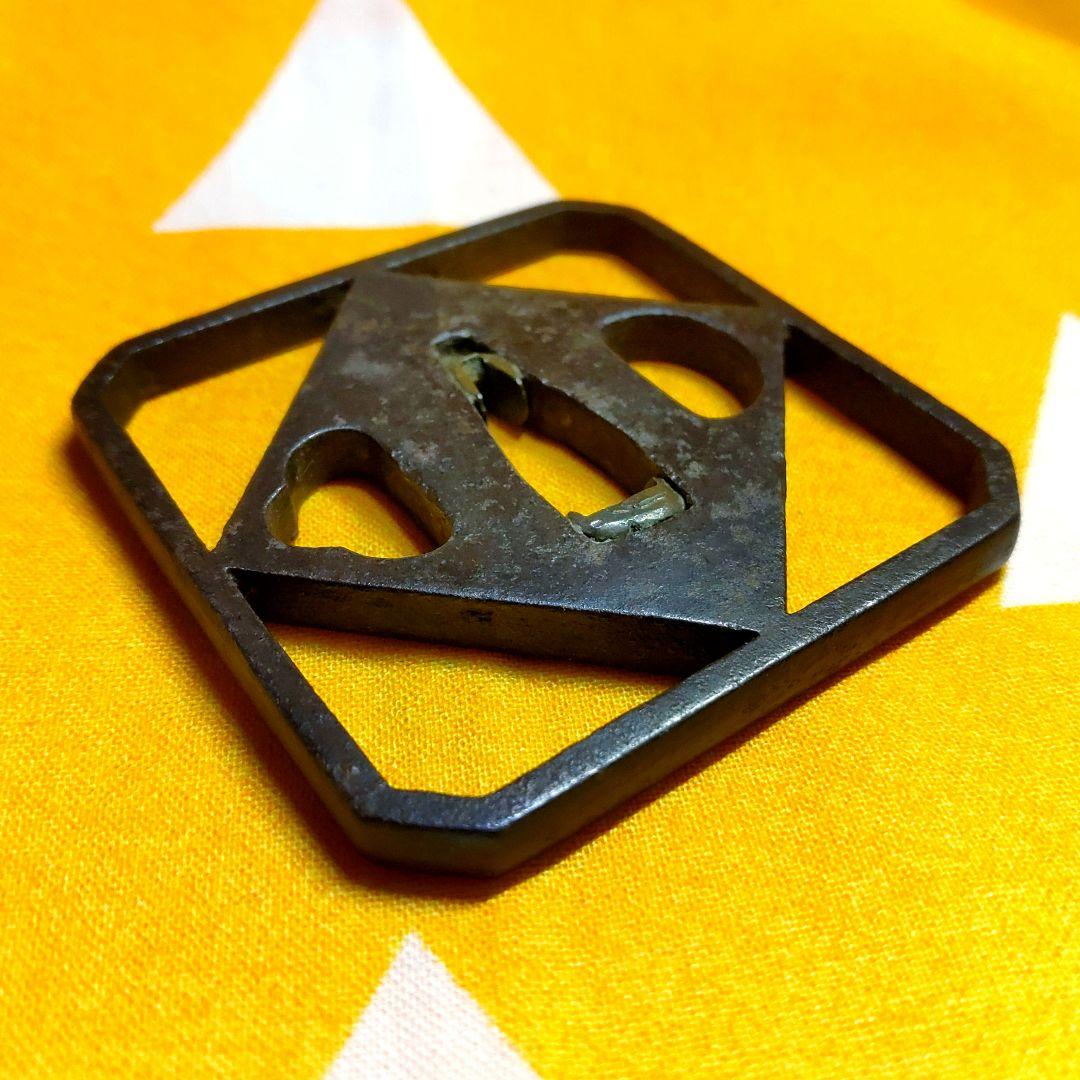 a3 珍品　角透鐔　隅切角形　古鐔　枡透し？