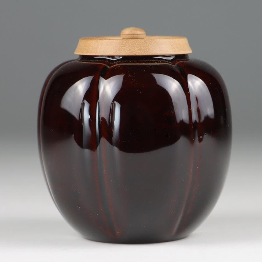 Y2888-3 茶道具 中村宗悦 如心斎好写 阿古陀茶入 共箱・仕覆 　　＃13