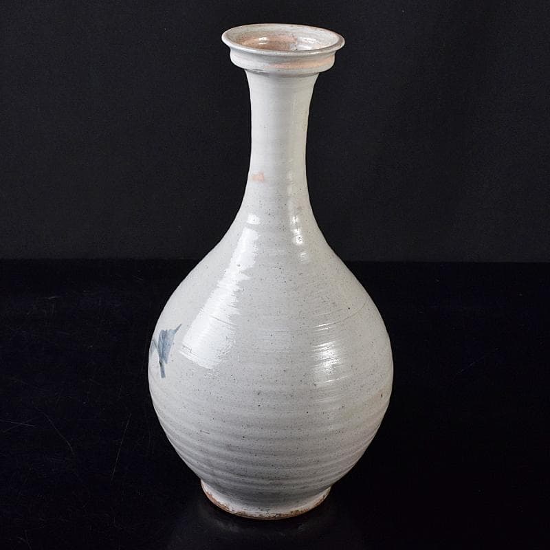 朝鮮美術　李朝　高麗白磁　染付　花文　碗口瓶　C　R8418