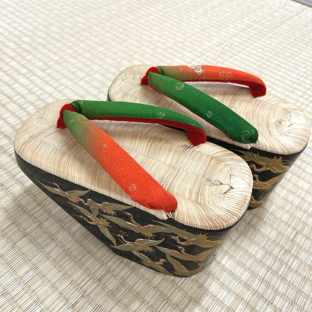 七五三 ぽっくり 七歳 飛鶴 漆金蒔絵 本畳 (未使用品)