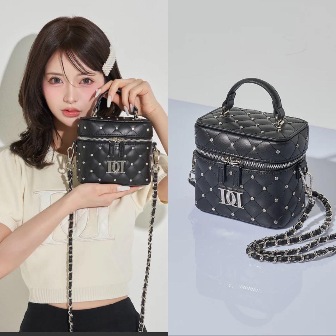 スタッズ装飾 キルティングパーティーバッグ 黒