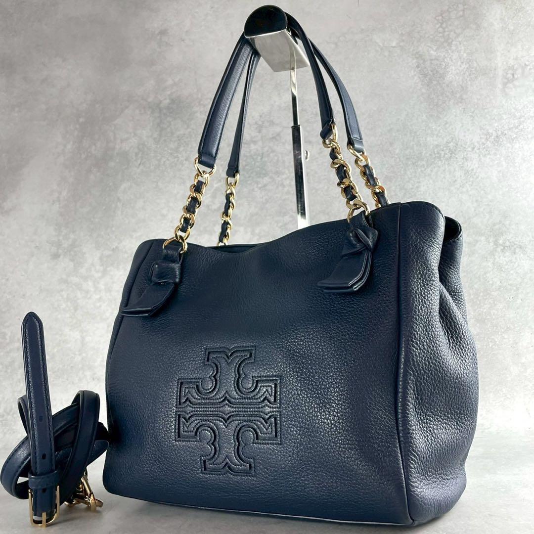 ✨美品✨トリーバーチ　ハンドバッグ　2way クロスボディ　チェーン　レザー　紺