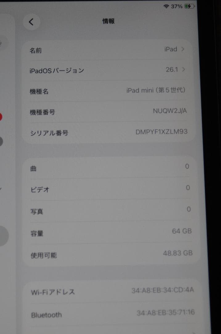 apple iPad mini 5 wifi 64GB 動作OK