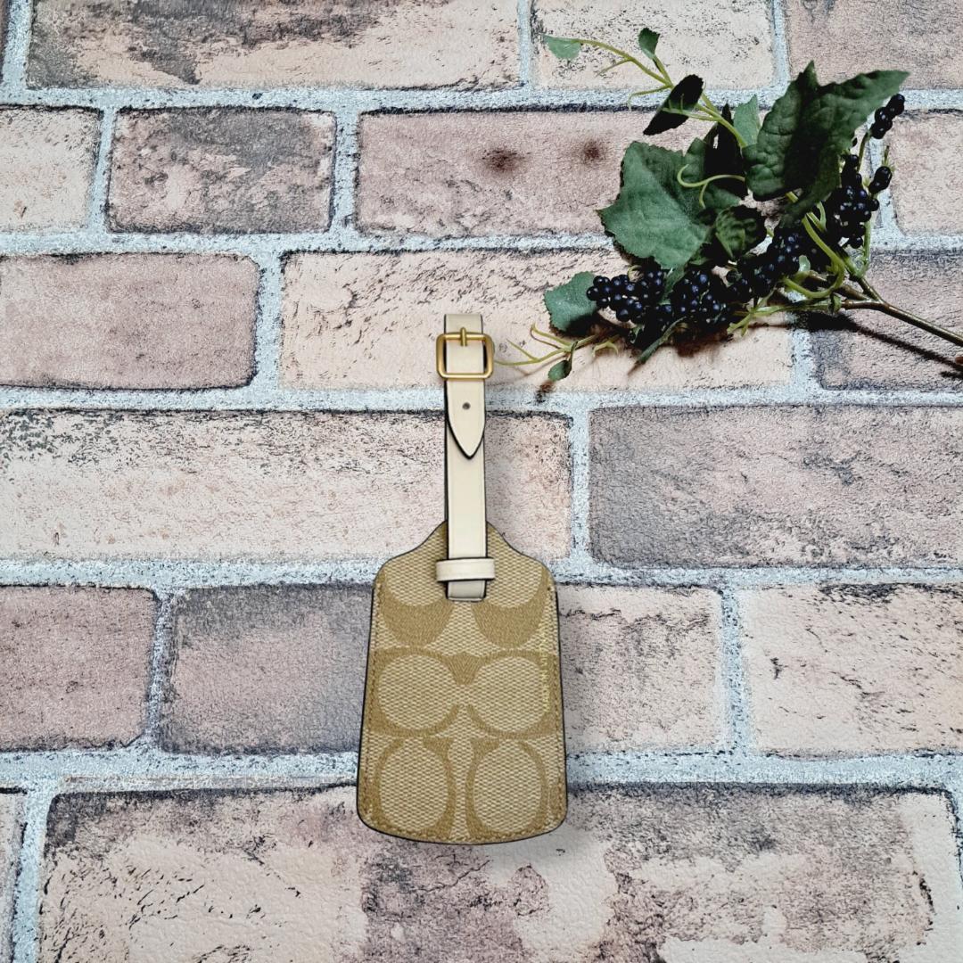 【正規品】 COACH ネームタグ ラゲッジタグ ライトカーキ×チョーク