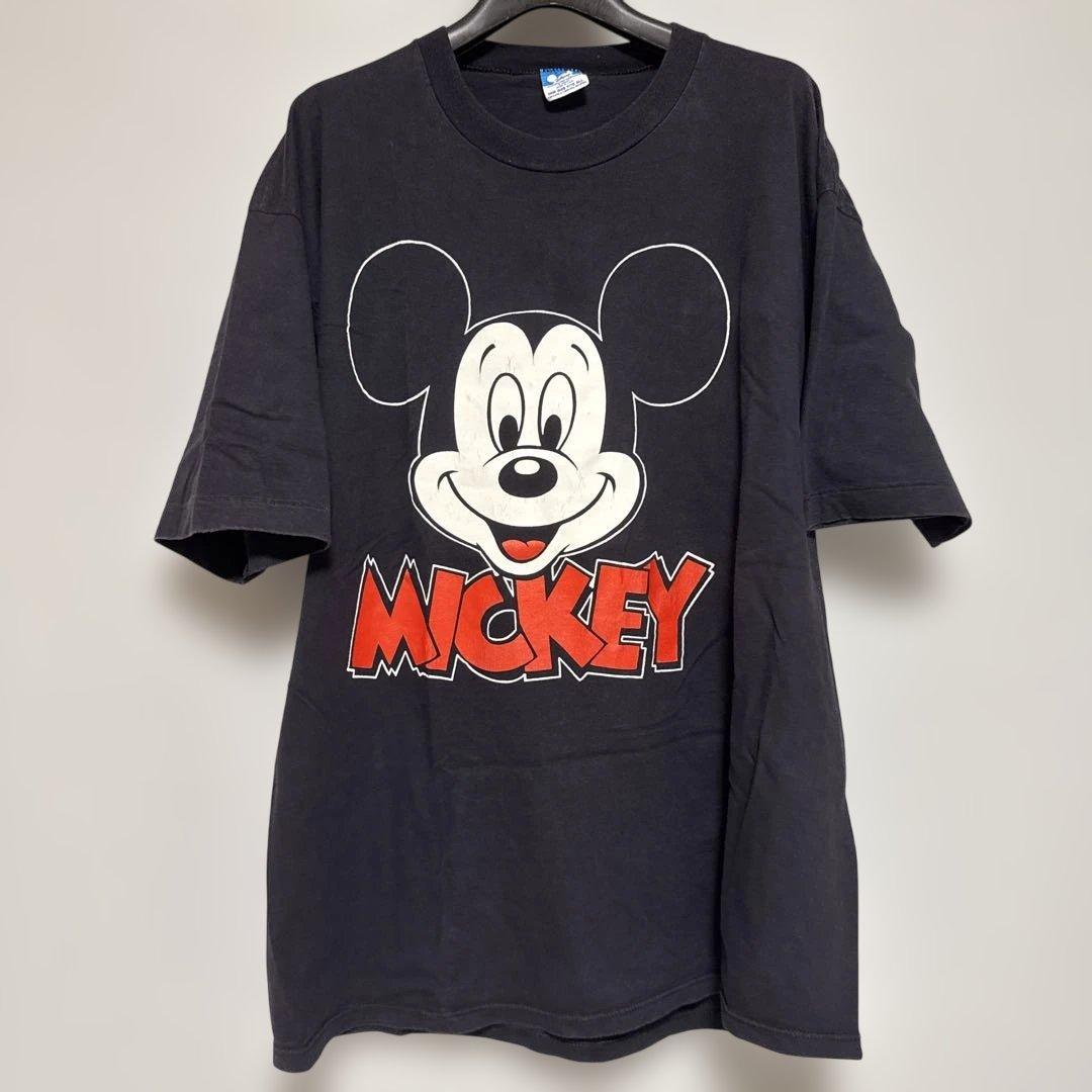 棚*K様 80sヴィンテージミッキーマウスフェイスTシャツ黒XLフェードdisn