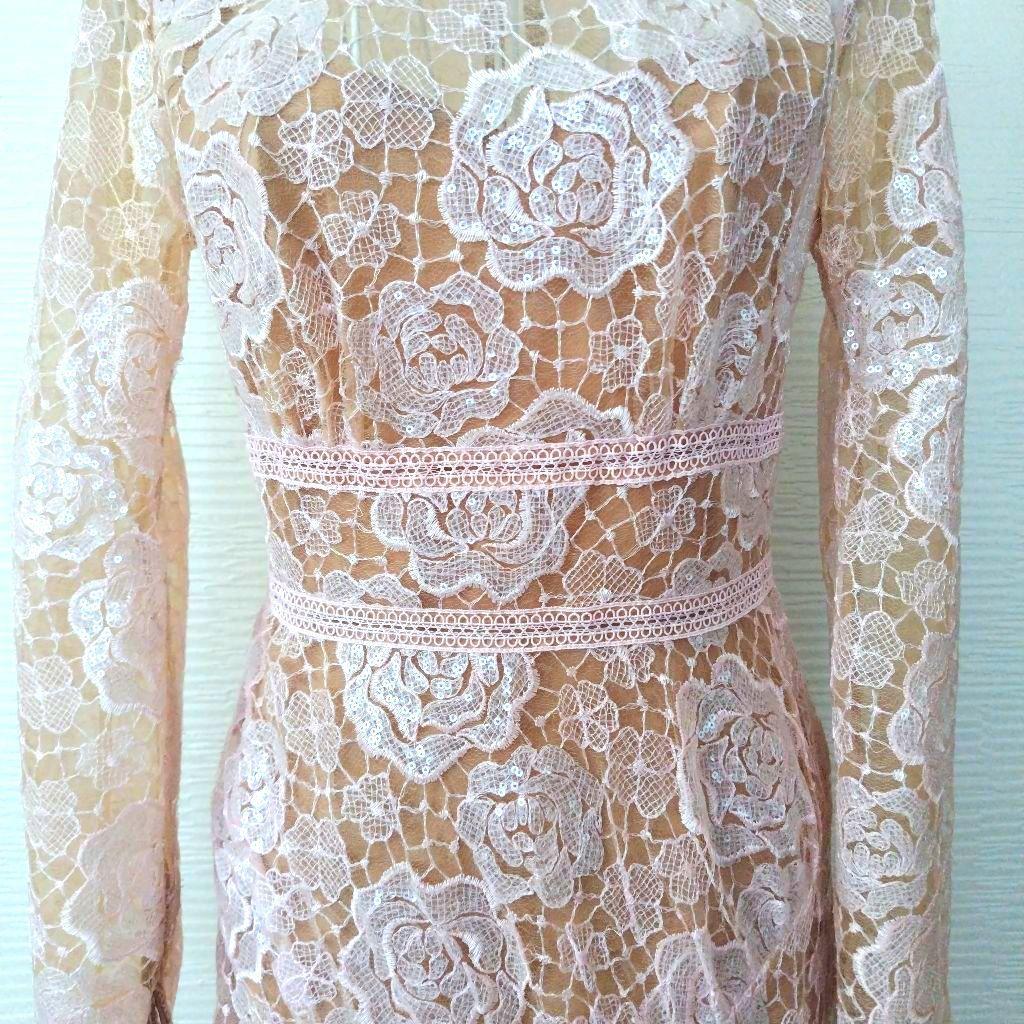 セルフポートレイト ローズレース スパンコール ドレス ピンク UK6/US2