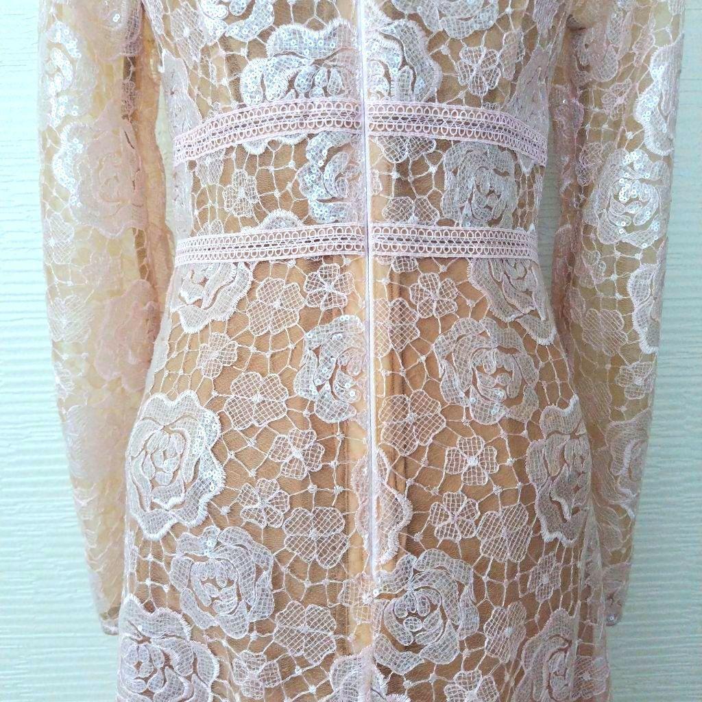 セルフポートレイト ローズレース スパンコール ドレス ピンク UK6/US2