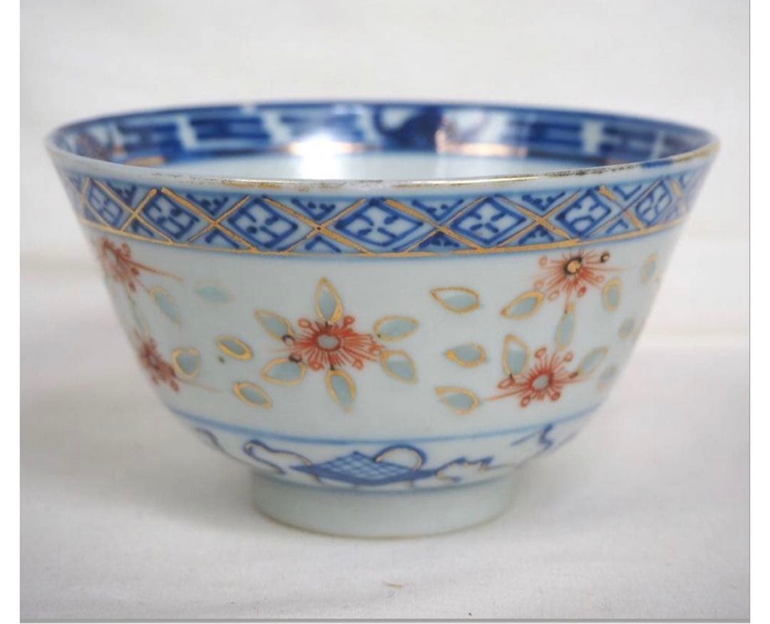 送料無料 中国古玩　清時代　康熙年製　蛍手碗　蓋付③