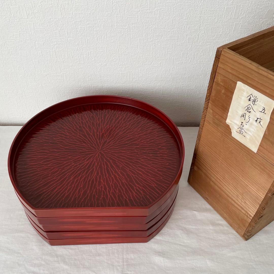 鎌倉彫 半月盆 5客セット