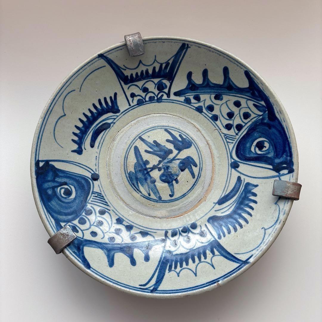 昭和レトロ　当時物　染付　呉須　魚紋　器　皿　蔵出し　骨董　雑器　古美術