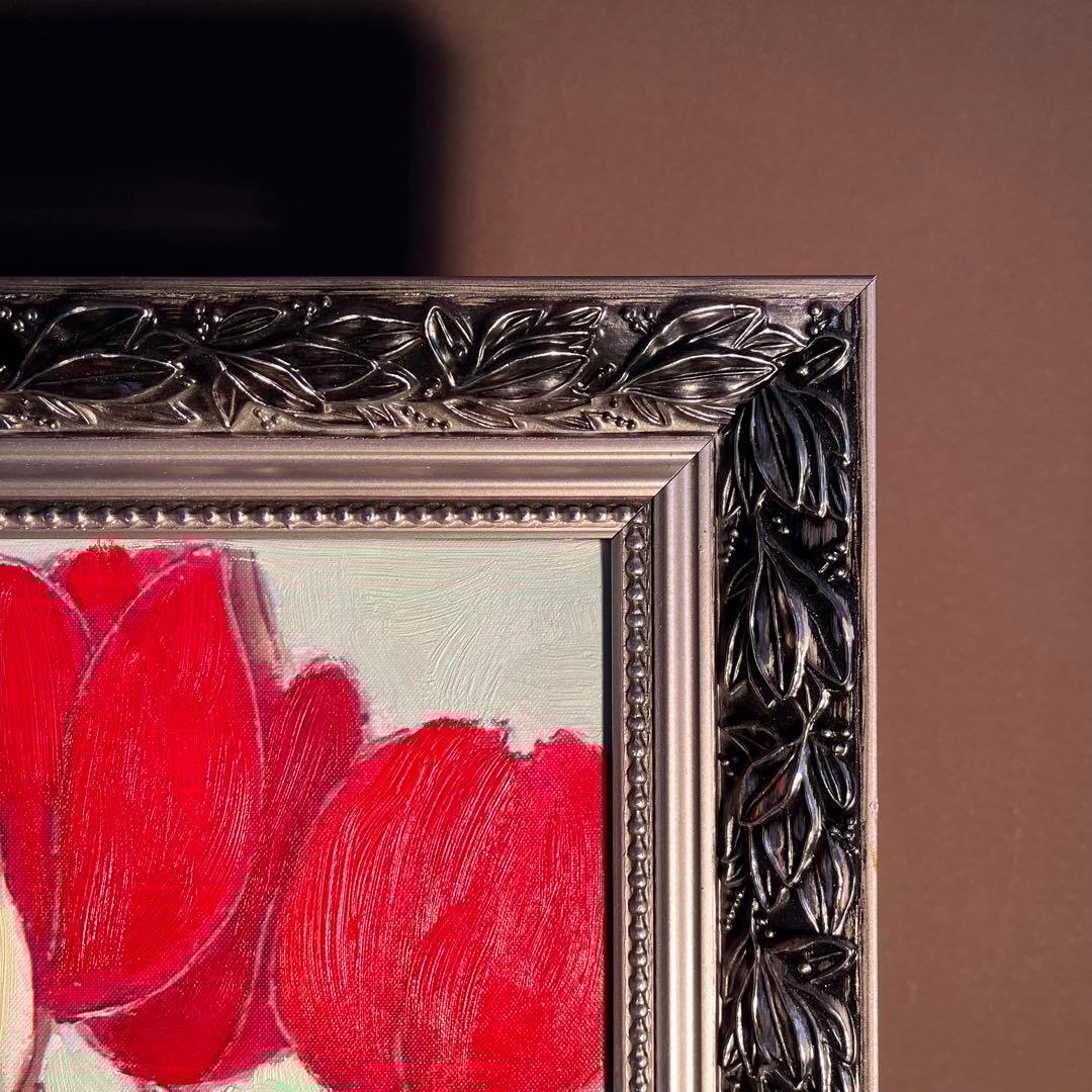 手書き油絵 チューリップ 額付 絵画 インテリア 油彩画