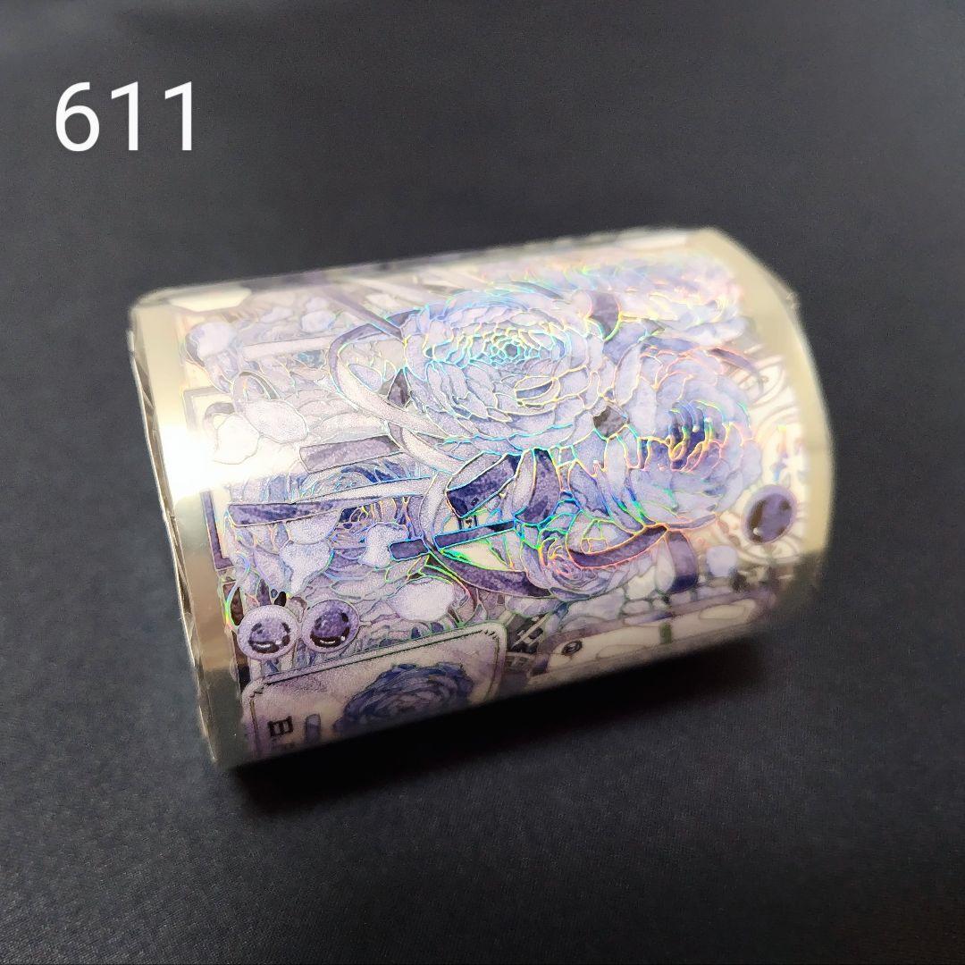 巻売 611★ 海外 マスキングテープ マステ PET 花 装飾 薔薇 銀ホロ