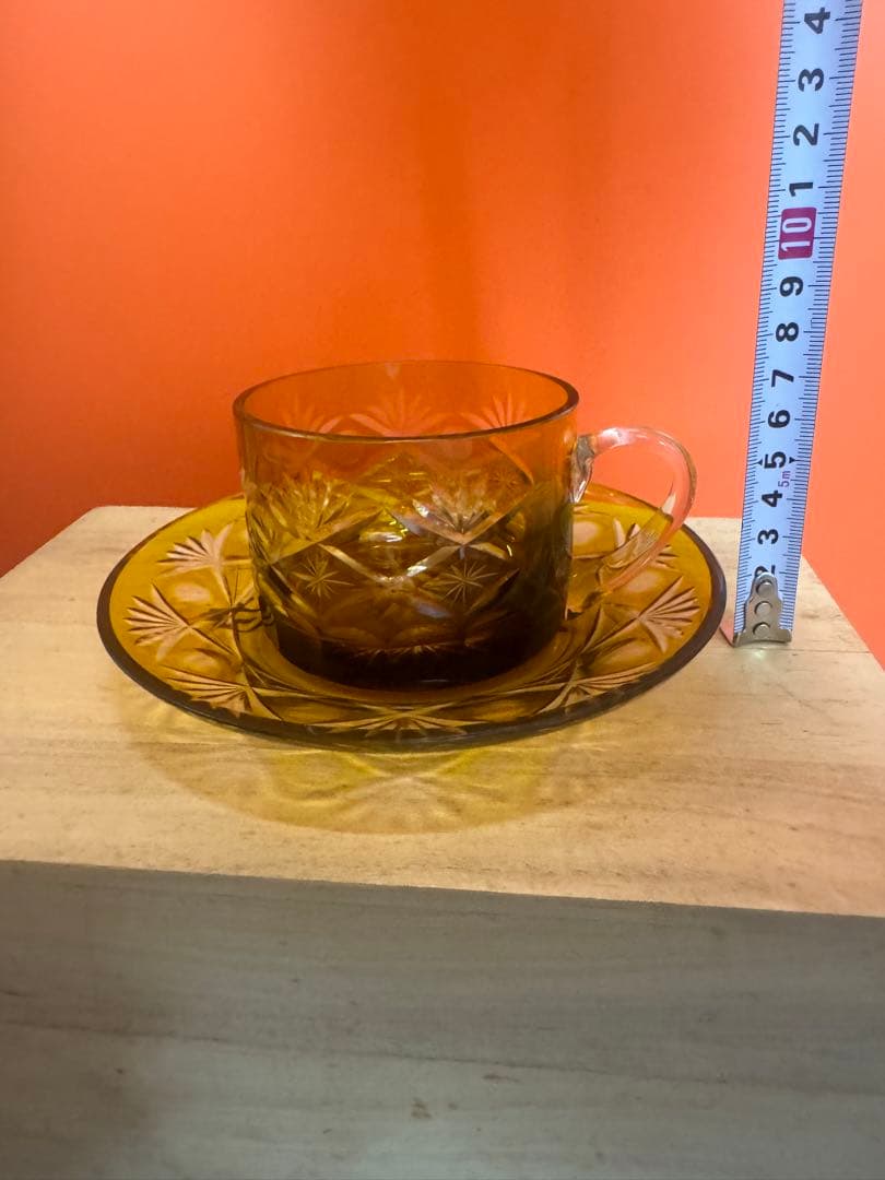 1805 手作りガラス　切子　カップ＆ソーサー　未使用