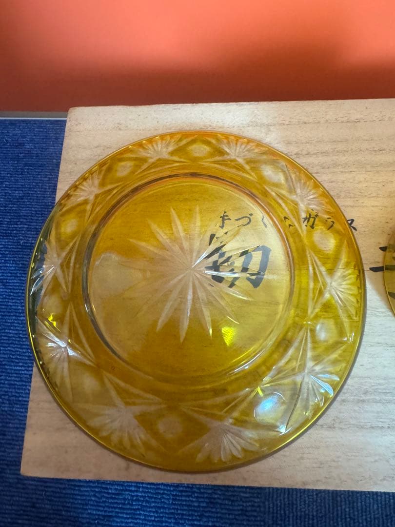1805 手作りガラス　切子　カップ＆ソーサー　未使用