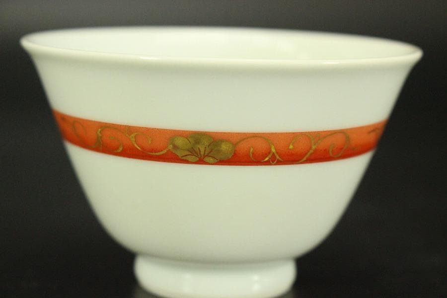 煎茶 赤金彩 蓋碗 和善作 六客 美品(LC807)