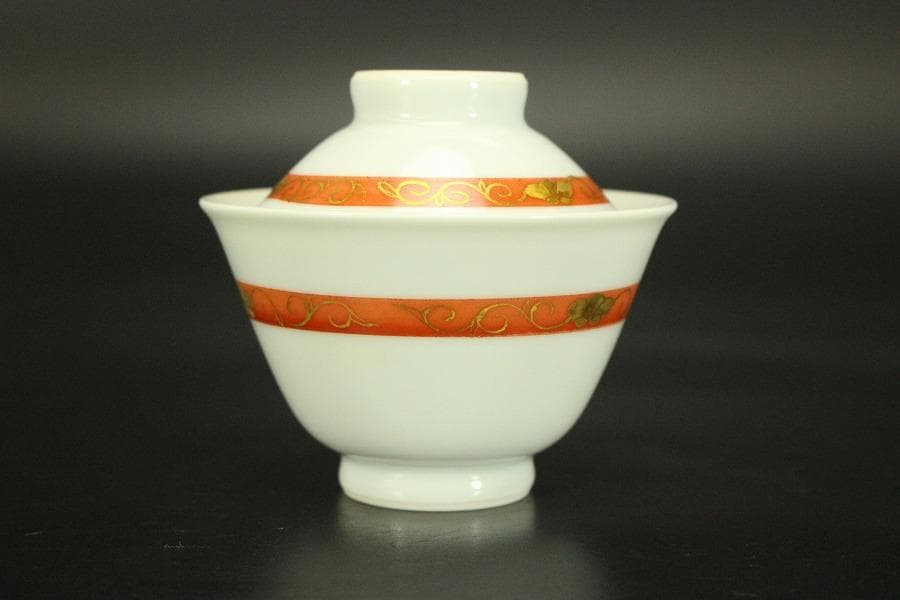 煎茶 赤金彩 蓋碗 和善作 六客 美品(LC807)