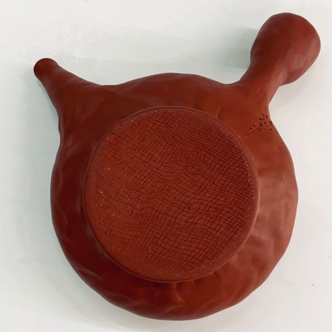 【茶注9   手捻　朱泥　玉獅子】間野弥平　共箱