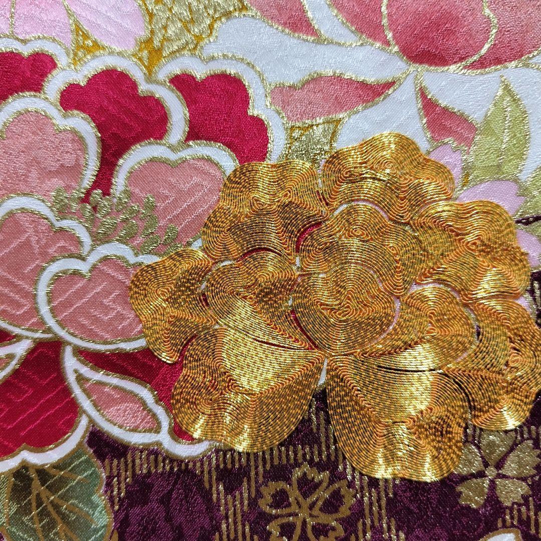 振袖フルセット(7点)・成人式・古典柄・金彩加工・金駒刺繍・地紋・絞り柄・正絹