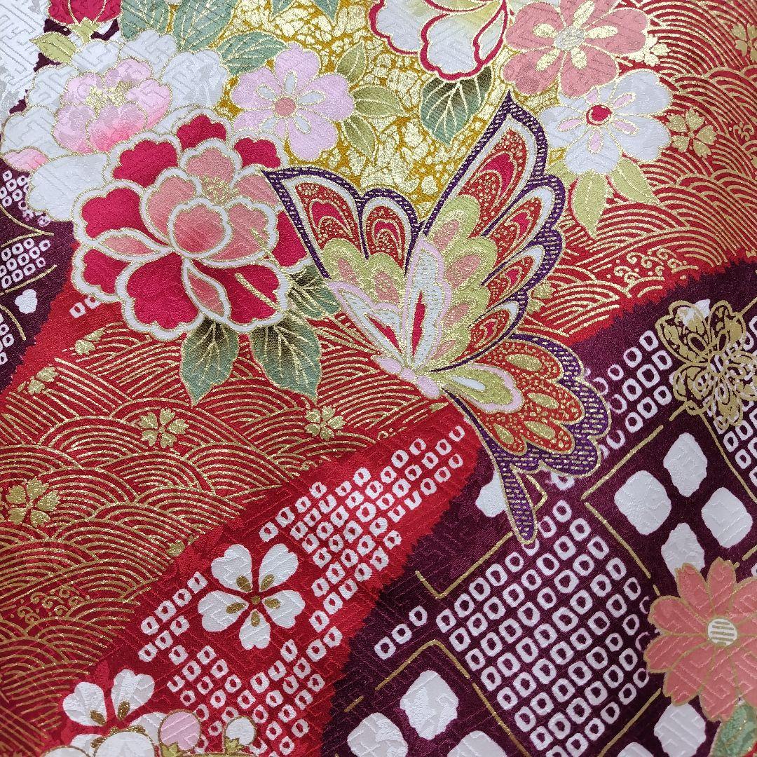 振袖フルセット(7点)・成人式・古典柄・金彩加工・金駒刺繍・地紋・絞り柄・正絹