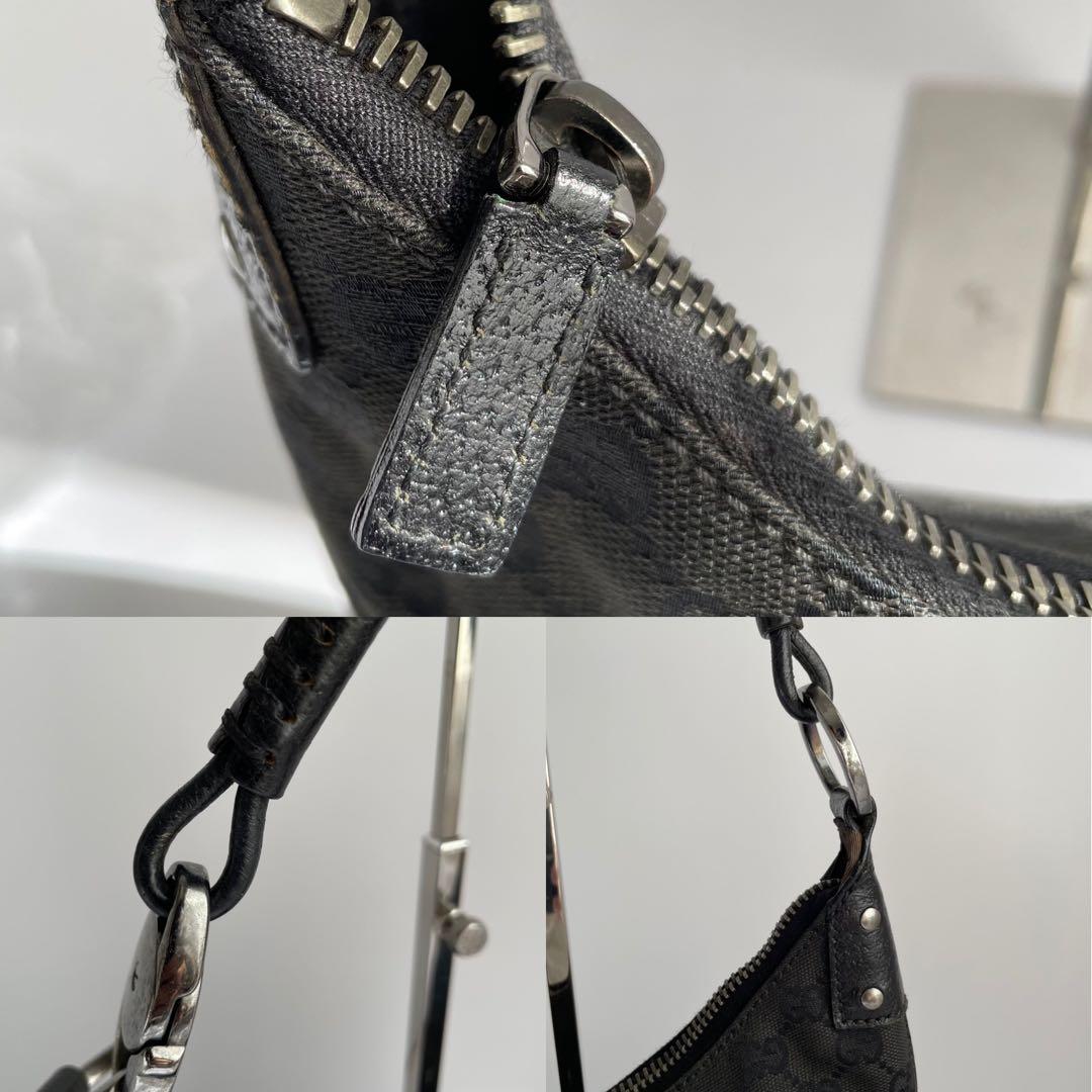 ✨極美品✨　GUCCI ショルダーバッグ　ggキャンバス　レザー　黒