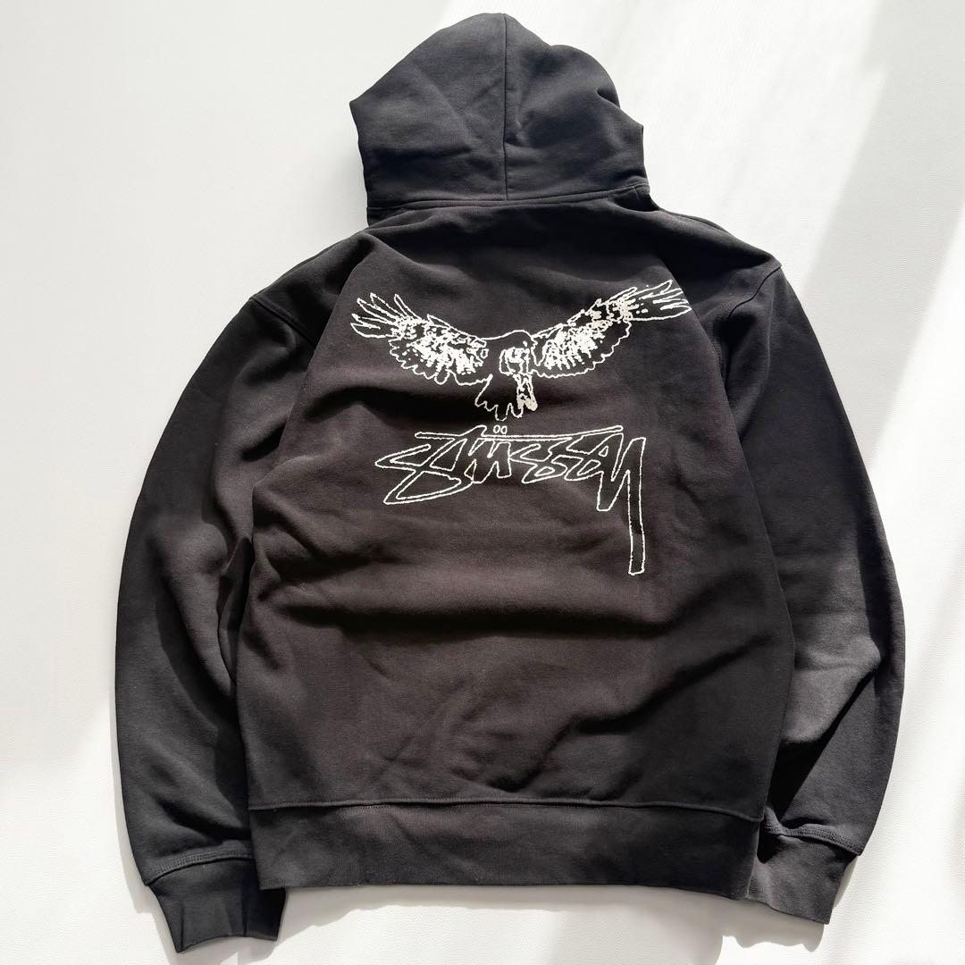 stussy 両面プリント プルオーバー パーカー XLサイズ　ブラック