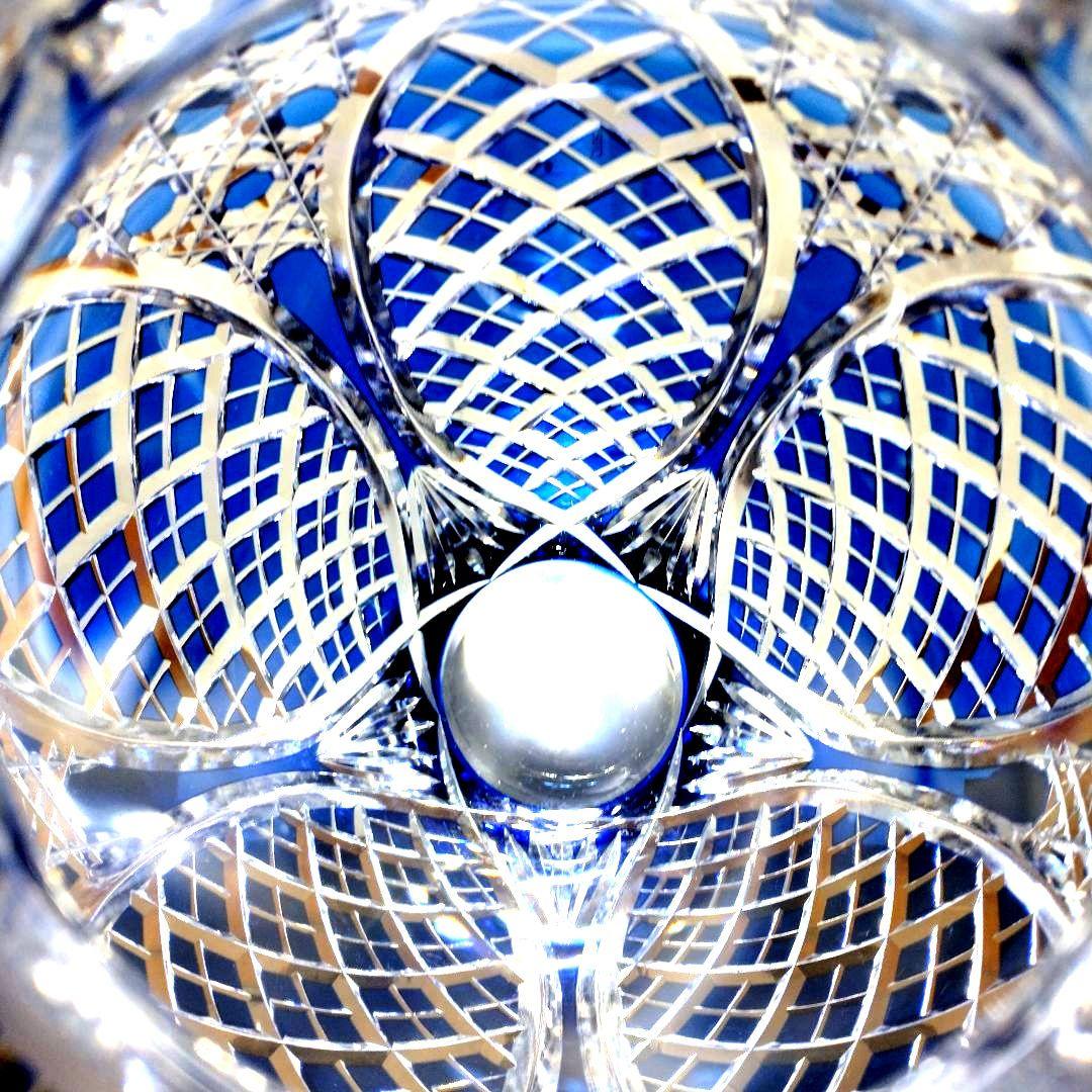 新品未使用カガミクリスタル江戸切子笹っ葉八角籠目文花瓶花器フラワーベース薩摩切子