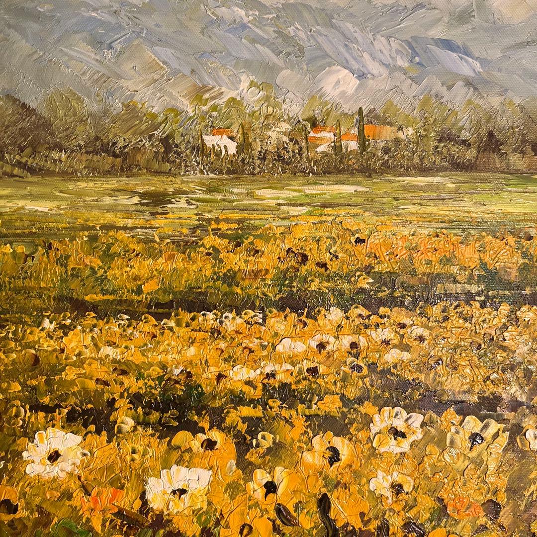 ★大型絵画★ 手書き油絵 ３枚組 朝日と山河 額付 額付き 絵画 油彩画