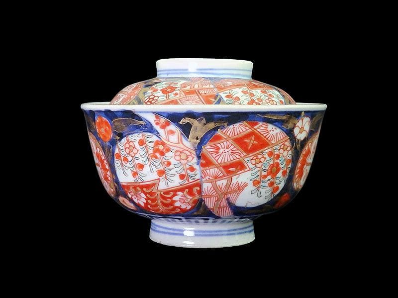 古伊万里　金襴手　枝垂れ桜に花の図　蓋茶碗　２客　C739AS-fbth