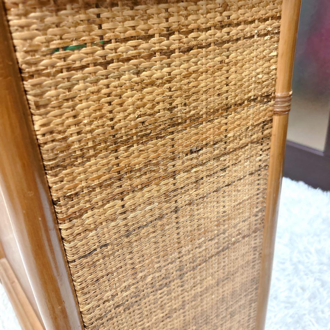 ラタン 籐家具 サイドボードチェスト ヴィンテージ ガラス扉 引き出し