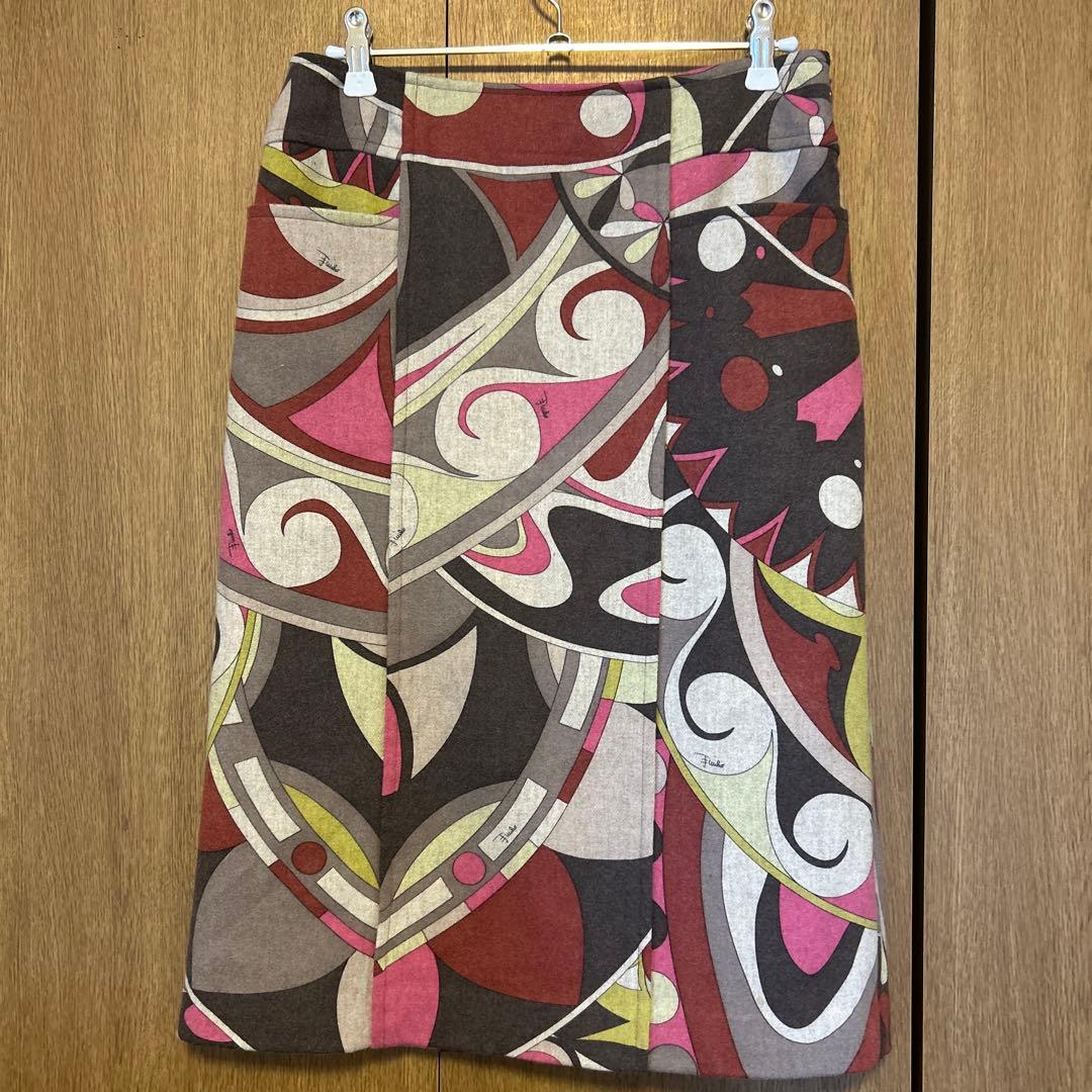 【エミリオプッチ】ピンク系プッチ柄 ウールペンシルスカート 36