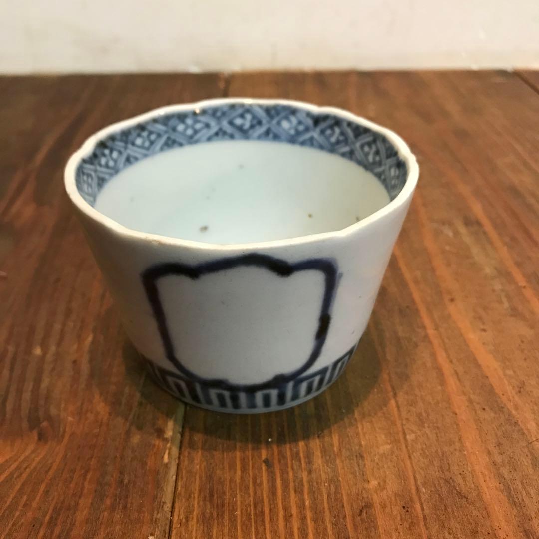 美品　古伊万里　色絵素地　窓枠　花頭窓　時代物　染付　蕎麦猪口　蛇目高台