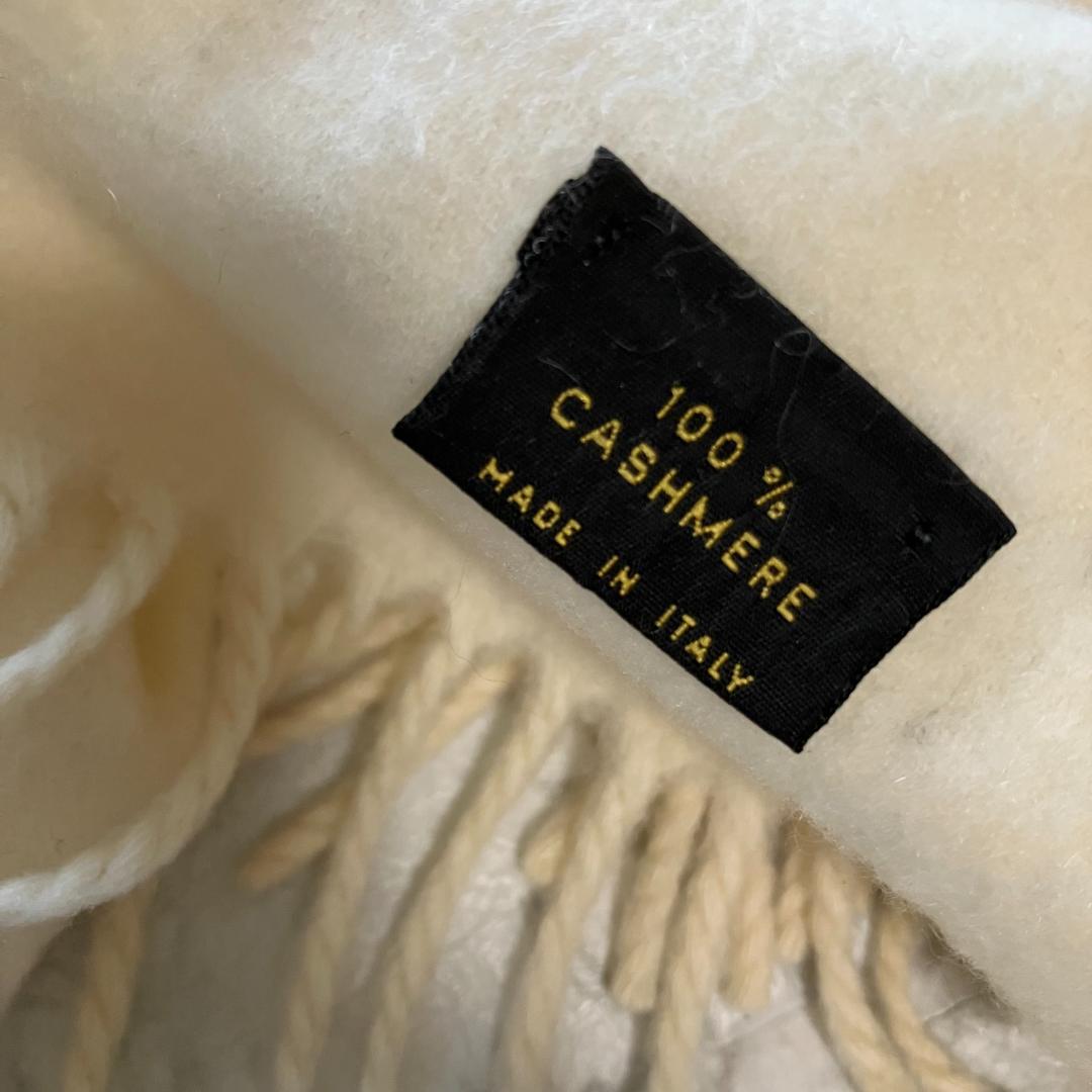 美品◎ロロピアーナ カシミヤ100% ウェーブ加工 フリンジマフラー アイボリー